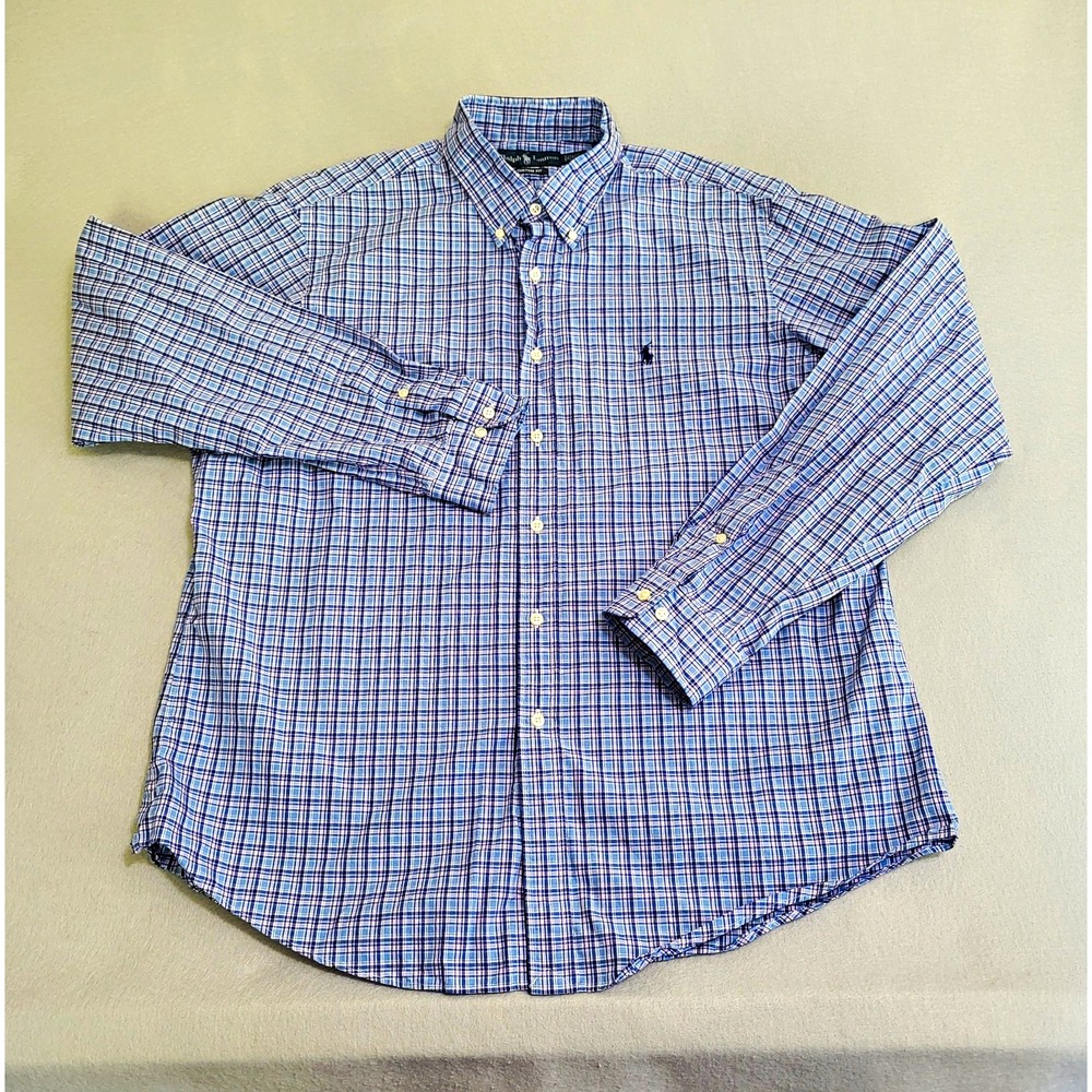 Ralph Lauren Long Sleeve Button Down Custom Fit Plaid Checked Shirt Men's 36/37